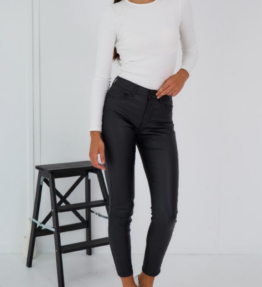 Pantalon slim enduit noir Fabienne