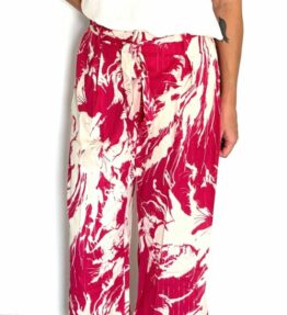 Pantalon fluide Imprimé fleurs fushia