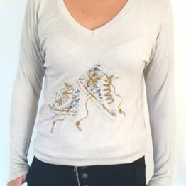 Pull col v Léger Mademoiselle en basket beige