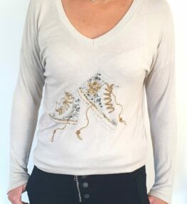 Pull col v Léger Mademoiselle en basket beige