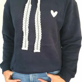 Sweat love dentelle bleu marine