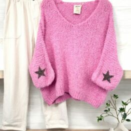 Pull col stars Doudou Rose Bonbon