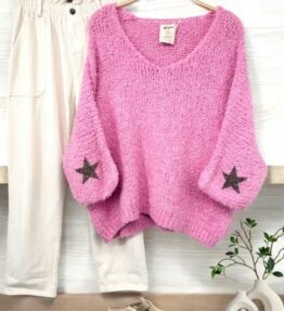 Pull col stars Doudou Rose Bonbon