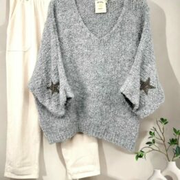 Pull col v stars Doudou gris