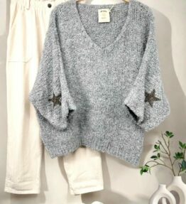 Pull col v stars Doudou gris