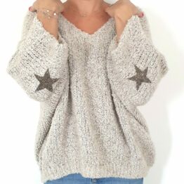 Pull col stars Doudou mix beige