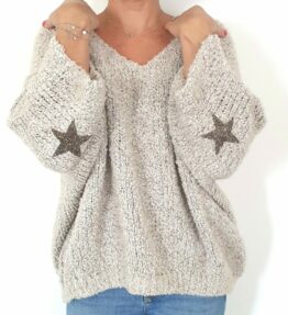 Pull col stars Doudou mix beige