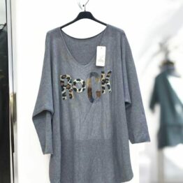 Pull col v rock gris clair