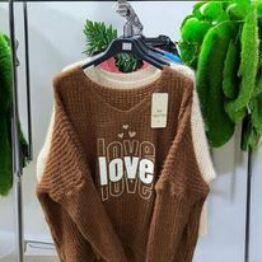 Pull aspect gaufré love chocolat