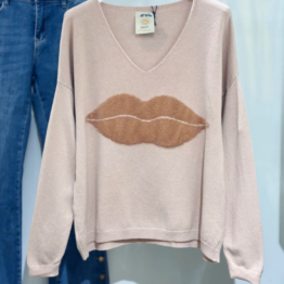 Pull col v lips beige