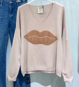 Pull col v lips beige