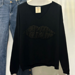 Pull col v lips noir